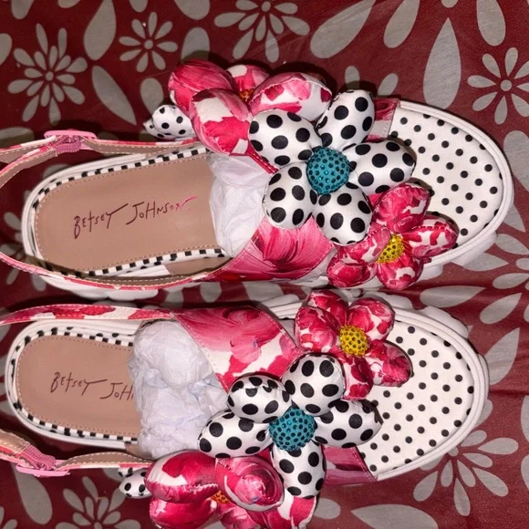 Betsey Johnson Pink Floral Polka Dot Sandals - Picture 2 of 2
